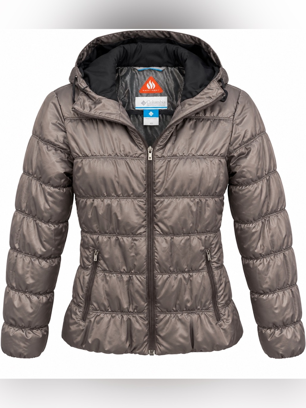 Columbia Omni Heat Puffer Jacket XS Metallic Silver Mauve Taupe Winter Coat